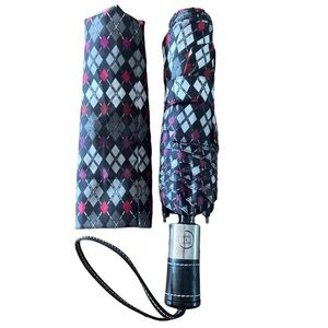 Shed Rain Purple Argyle Automatic Compact Umbrella NEW